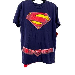 NWT DC Comics Superman Men's Blue Graphic Tee T Shirt Size M Detachable Cape